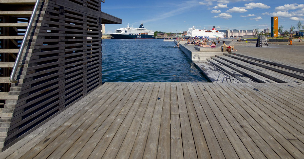 Decking of a Marina that uses Kebony Lumber